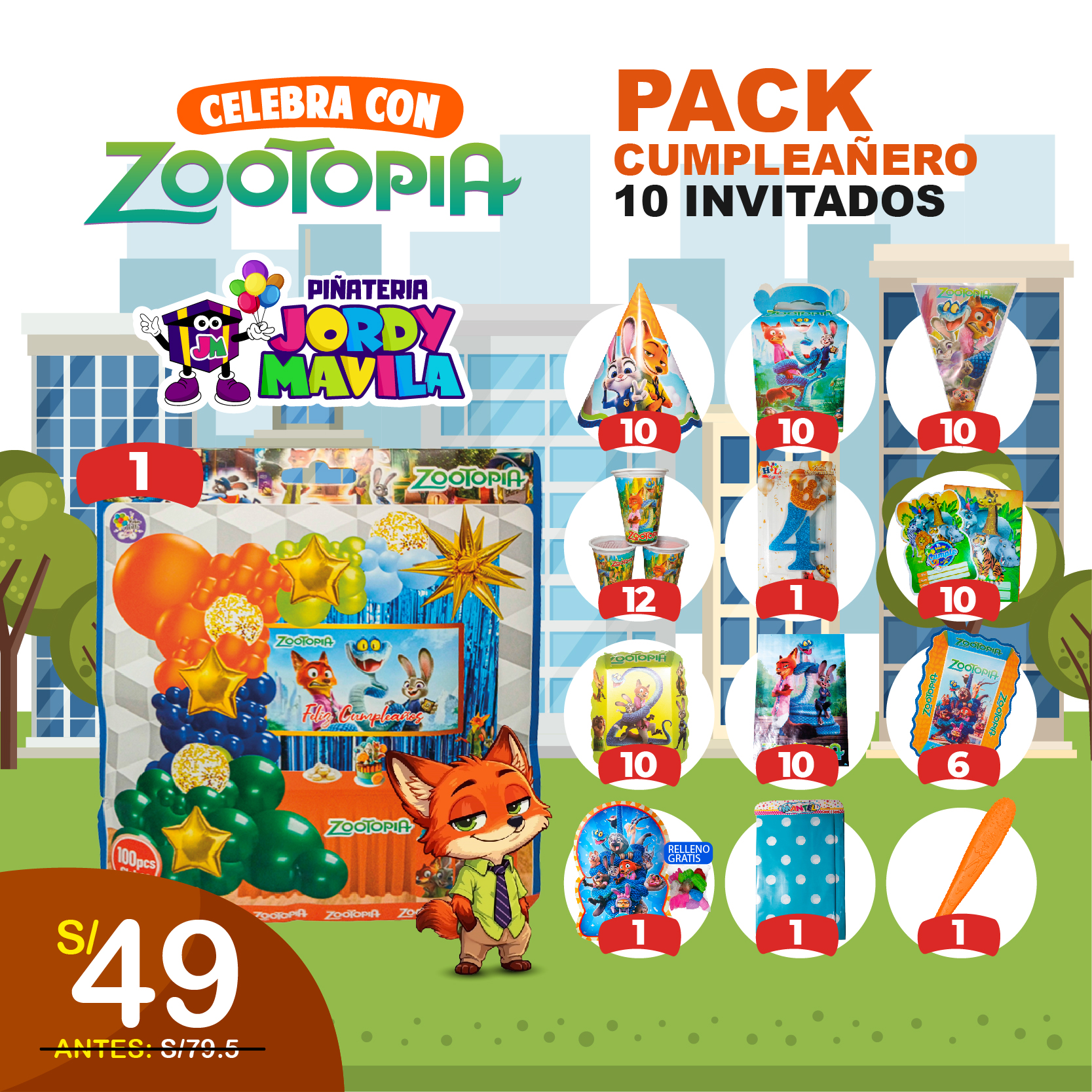 PACK DE 10 INVITADOS ZOOTOPIA