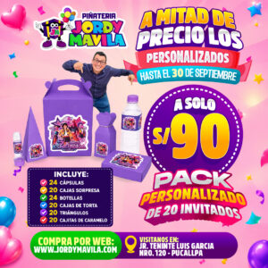 PACK DE CUMPLEAÑOS PERSONALIZADO DE 20 INVITADOS